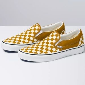 Vans Womens Golden Brown/ True White Checkerboard Classic Slip-On NWT Size 8.5